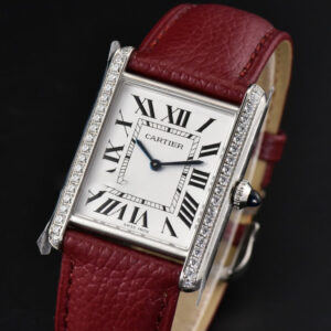 Tank Must Large 33.7×25.5mm Diamond K11F White Dial Red Litchi Grained Strap Quartz - Image 12