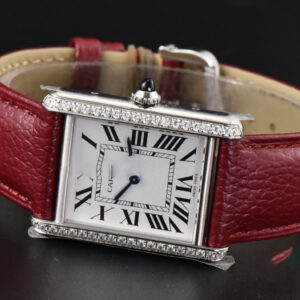 Tank Must Large 33.7×25.5mm Diamond K11F White Dial Red Litchi Grained Strap Quartz - Image 19