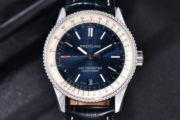 Navitimer TF 38MM SS Blue Dial White Bezel Blue Leather Strap A2824