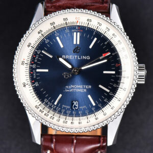 Navitimer TF 38MM SS Blue Dial White Bezel Brown Leather Strap A2824