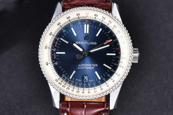 Navitimer TF 38MM SS Blue Dial White Bezel Brown Leather Strap A2824