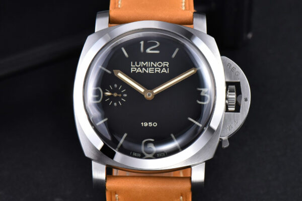PAM127 47MM E Luminor 1950 XF Black Dial Brown Leather Strap A6497