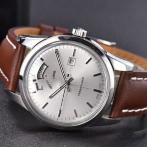 Transocean Day & Date V7F 43MM Silver Dial Brown Leather Strap Clone CA145 - Image 21