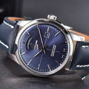 Transocean Day & Date V7F 43MM Blue Dial Black Leather Strap Clone CA145 - Image 24