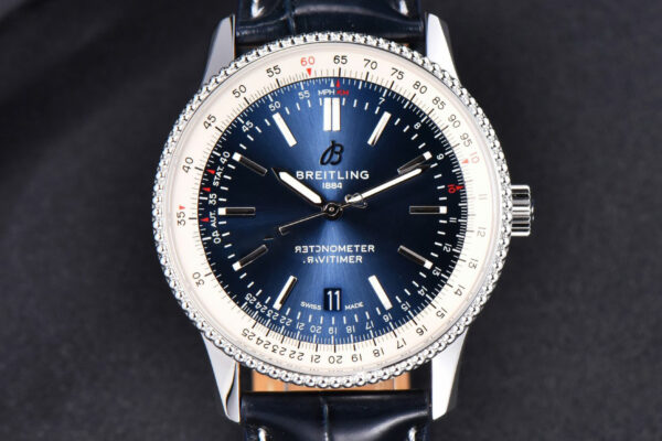 Navitimer TF 41MM SS Blue Dial White Bezel Blue Leather Strap A2824