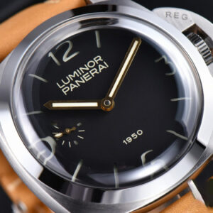 PAM127 47MM E Luminor 1950 XF Black Dial Brown Leather Strap A6497 - Image 8