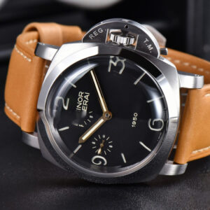 PAM127 47MM E Luminor 1950 XF Black Dial Brown Leather Strap A6497 - Image 9