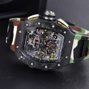 RM011 NTPT Chrono KVF Skeleton Dial on Green Camo Rubber Strap A7750 V2 - Image 13