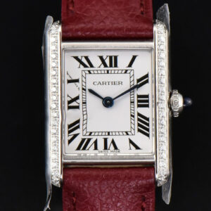Tank Must Small 29.5×22mm Diamond K11F White Dial Red Litchi Grained Strap Quartz