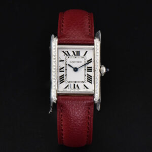 Tank Must Small 29.5×22mm Diamond K11F White Dial Red Litchi Grained Strap Quartz - Image 9
