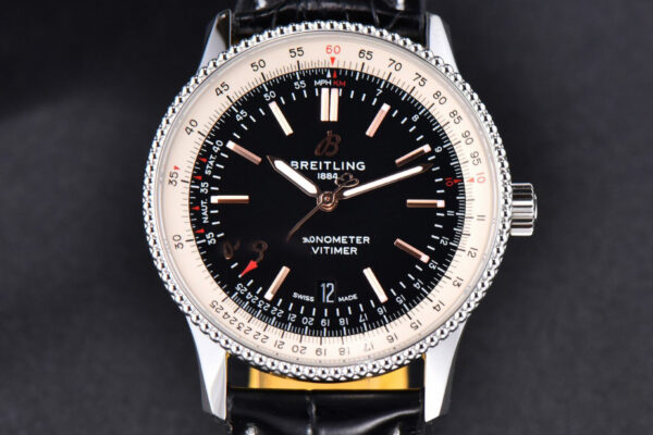 Navitimer TF 41MM SS Black Dial White Bezel Black Leather Strap A2824