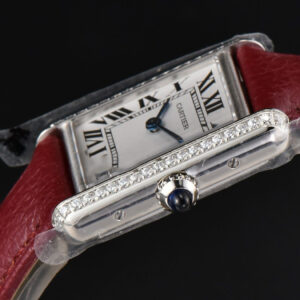 Tank Must Small 29.5×22mm Diamond K11F White Dial Red Litchi Grained Strap Quartz - Image 15