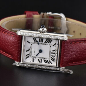 Tank Must Small 29.5×22mm Diamond K11F White Dial Red Litchi Grained Strap Quartz - Image 17
