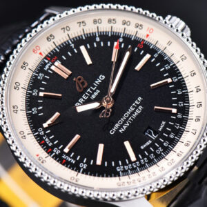 Navitimer TF 41MM SS Black Dial White Bezel Black Leather Strap A2824 - Image 6