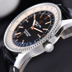Navitimer TF 41MM SS Black Dial White Bezel Black Leather Strap A2824 - Image 7