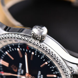 Navitimer TF 41MM SS Black Dial White Bezel Black Leather Strap A2824 - Image 9