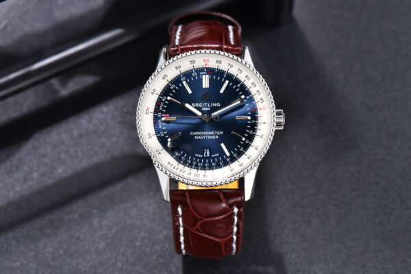 Navitimer TF 41MM SS Blue Dial White Bezel Brown Leather Strap A2824
