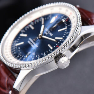Navitimer TF 41MM SS Blue Dial White Bezel Brown Leather Strap A2824 - Image 6