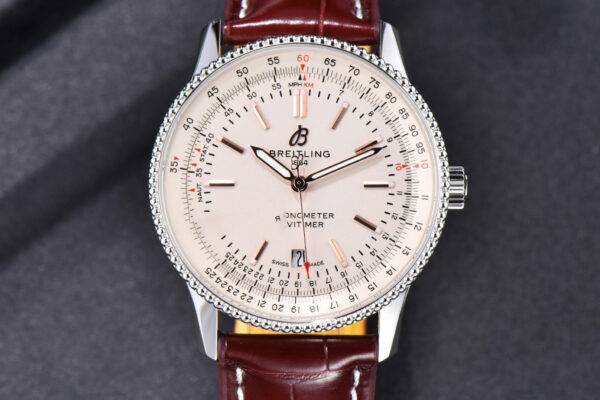 Navitimer TF 41MM SS White Dial White Bezel Brown Leather Strap A2824