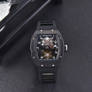 RM001 Tourbillon PVD JBF 47MM Black Skeleton Dial Black Rubber Strap - Image 2