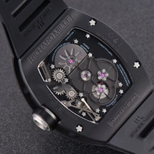RM001 Tourbillon PVD JBF 47MM Black Skeleton Dial Black Rubber Strap - Image 15