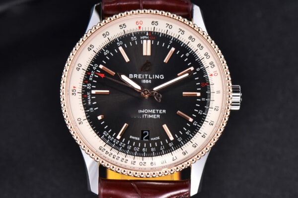 Navitimer TF 41MM RG Black Dial White Bezel Brown Leather Strap A2824