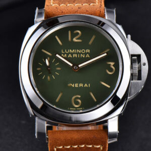 PAM911 Luminor Marina Noob 44MM Green Dial Brown Leather Strap A6497