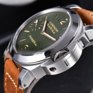 PAM911 Luminor Marina Noob 44MM Green Dial Brown Leather Strap A6497 - Image 7