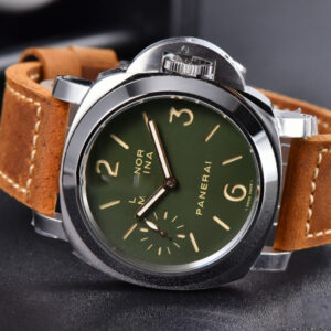 PAM911 Luminor Marina Noob 44MM Green Dial Brown Leather Strap A6497 - Image 9