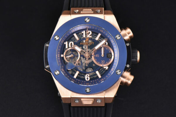 Big Bang Unico 45mm BBF RG Blue Ceramic Skeleton Dial Black Rubber Strap A1280