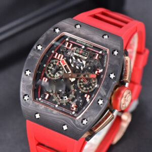 RM011 NTPT Chrono KVF Red Skeleton Dial on Red Crown Red Rubber Strap A7750 V2 - Image 2