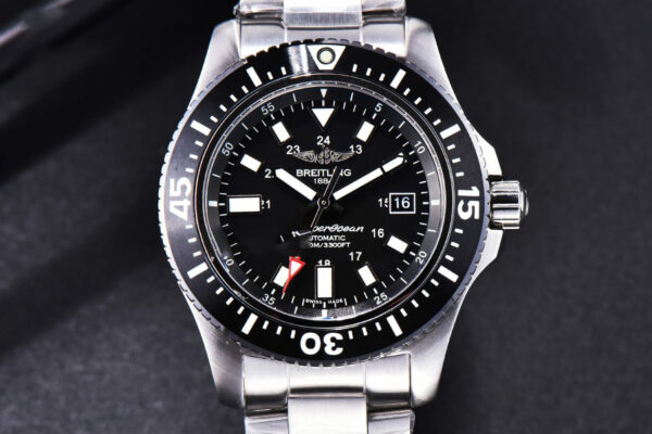 Superocean TF 44MM Black Ceramic Black Dial Stick Marker SS Bracelet A2824