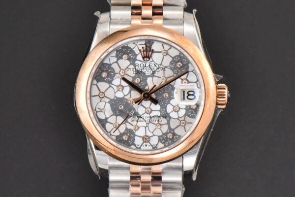 DateJust 31MM Ladies 904L RG/SS WF Smooth Silver Flowers Dial Oyster Bracelet A2671
