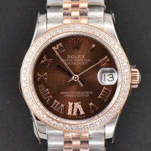 DateJust 31MM Ladies 904L RG/SS WF Diamond Brown Dial Diamond Roma Marker Jubilee Bracelet A2671