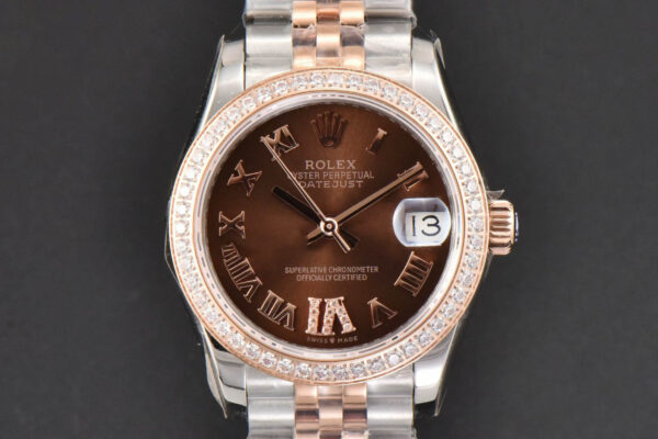 DateJust 31MM Ladies 904L RG/SS WF Diamond Brown Dial Diamond Roma Marker Jubilee Bracelet A2671