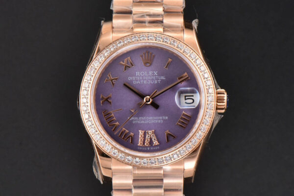 DateJust 31MM Ladies 904L RG WF Diamond Purple Dial Diamond Roma Marker Oyster Bracelet A2671