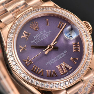 DateJust 31MM Ladies 904L RG WF Diamond Purple Dial Diamond Roma Marker Oyster Bracelet A2671 - Image 8