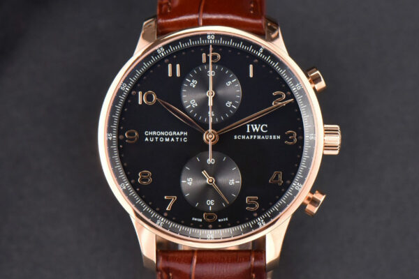 Portuguese Chrono RG ZF 41MM IW371210 Black Dial RG Markers Brown Corc Strap A52010