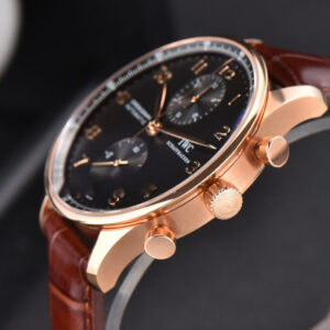 Portuguese Chrono RG ZF 41MM IW371210 Black Dial RG Markers Brown Corc Strap A52010 - Image 7