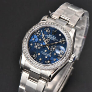 DateJust 31MM Ladies 904L WF Diamond Blue Flowers Dial Diamond Marker Oyster Bracelet A2671 - Image 4