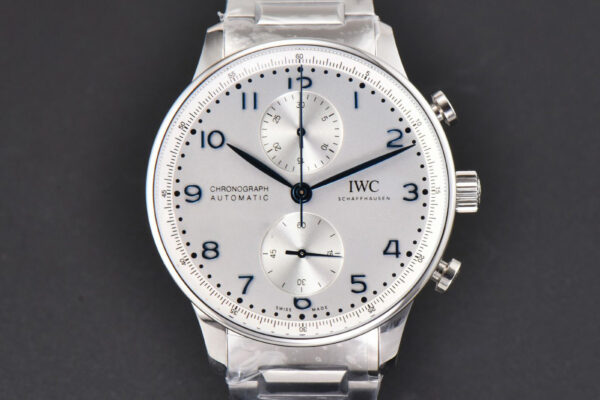 Portuguese Chrono IW3716 41mm RSF White Dial Blue Hand SS Bracelet A7750