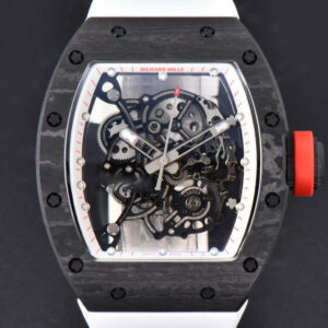 RM055 Real NTPT 42.7mm BBRF White Skeleton Dial Red Crown White Rubber Strap RMUL2