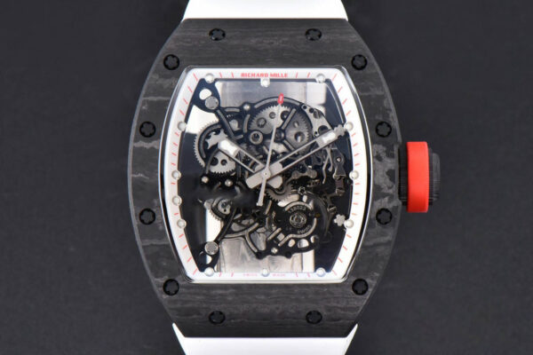 RM055 Real NTPT 42.7mm BBRF White Skeleton Dial Red Crown White Rubber Strap RMUL2
