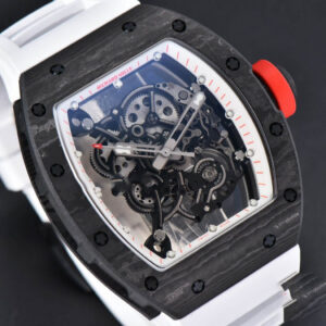 RM055 Real NTPT 42.7mm BBRF White Skeleton Dial Red Crown White Rubber Strap RMUL2 - Image 2