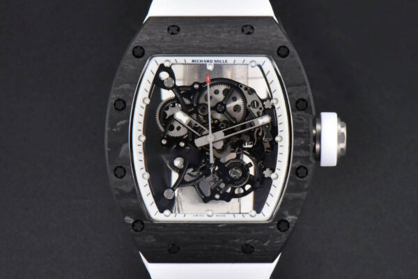 RM055 Real NTPT 42.7mm BBRF White Skeleton Dial White Rubber Strap RMUL2