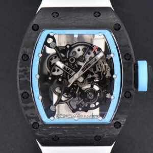 RM055 Real NTPT 42.7mm BBRF Blue Skeleton Dial White Rubber Strap RMUL2