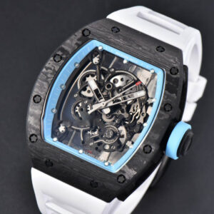 RM055 Real NTPT 42.7mm BBRF Blue Skeleton Dial White Rubber Strap RMUL2 - Image 4