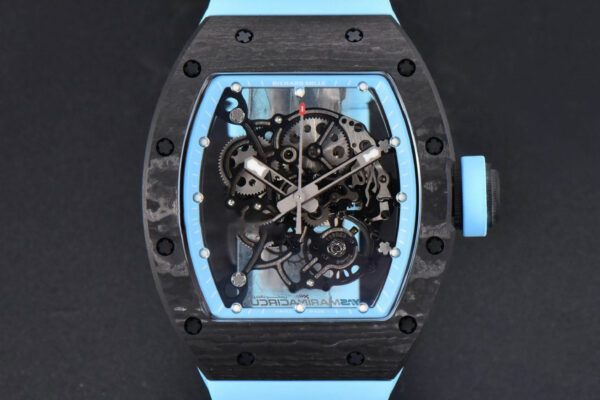 RM055 Real NTPT 42.7mm BBRF Blue Skeleton Dial Blue Rubber Strap RMUL2
