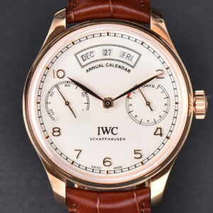 Portuguese Real PR Annual Calendar IW503504 ZF 44MM RG White Dial Brown Leather Strap A5280