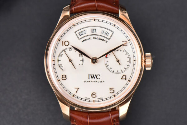Portuguese Real PR Annual Calendar IW503504 ZF 44MM RG White Dial Brown Leather Strap A5280